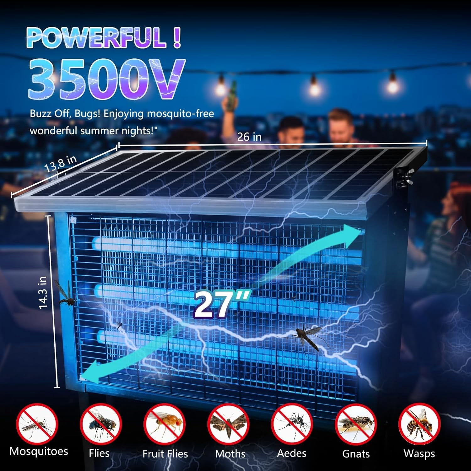 Coospider 8000 sq ft Solar Bug Zapper, 30W Rechargeable Outdoor Mosquito Killer for Patio Garden