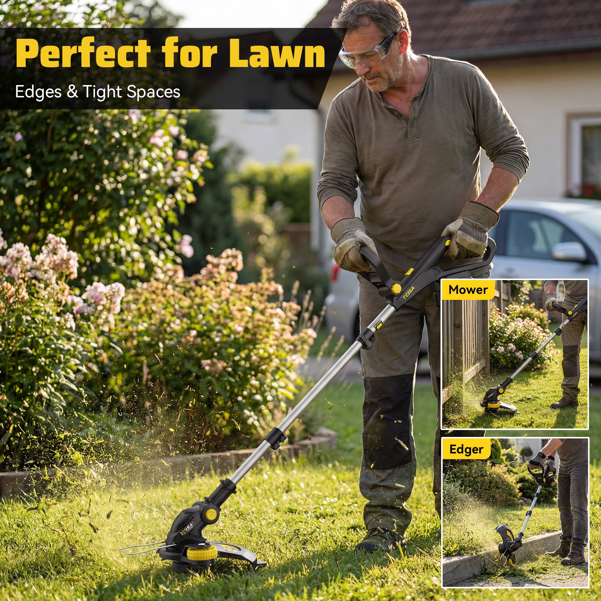 12-inch electric weed wacker & String Trimmer, 20V 4.0Ah Battery & Charger Included, Efficient Lawn Edger with Adjustable Cutting Head