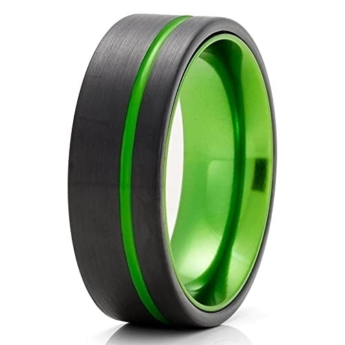 Green Tungsten Wedding Ring,Black Tungsten Wedding Ring,8mm Wedding Ring,Engagement Ring,Anniversary Ring,Mans Wedding