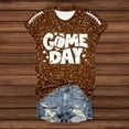 thumbnail image 5 of Women's Game Day Shirts Funny Sequin Football Hearts Graphic Short Sleeve Tops Summer Trendy Crew Neck Casual Workout Tees Z002-Brown S, 5 of 5