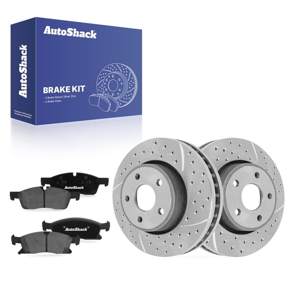 AutoShack Front Vented Drilled & Slotted Silver Zinc Coated Brake Rotors   Ceramic Pads 6-PC Brake Kit Replacement for 2011-2017 Jeep Grand Cherokee SilverShield Pro 13.78" (350 mm)