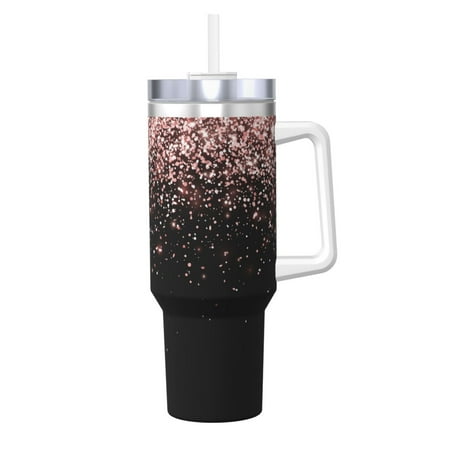 

Zeuib Rose Gold Glitter1 Printed Insulated Stainless Steel Hot/Cold Coffee Cup 40oz Ice Bully With Handle Tumbler with Straw and Handle Insulated Water Bottle Travel Mug Cup