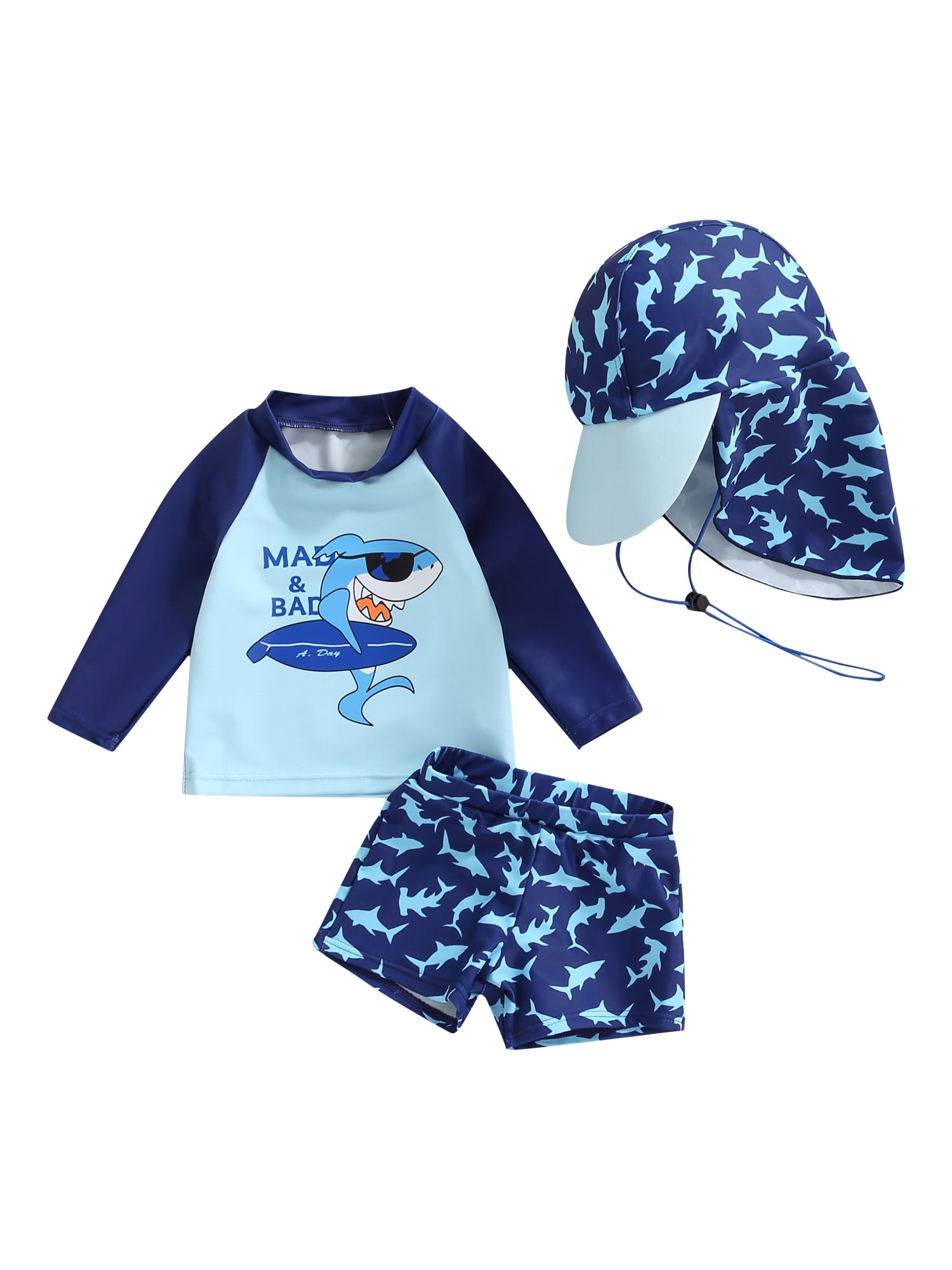 Woshilaocai Toddler Baby 3Pcs Swimwear Set Infant Boy Swimsuit with Hat ...