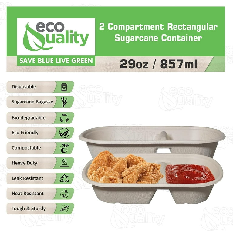 EcoQuality 24oz Disposable Bowls with Clear Lids - Rectangular Compostable Sugarcane Fiber Biodegradable Paper Bowls Eco-Friendly Take Out Food