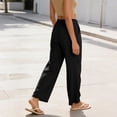 thumbnail image 4 of RQYYD Women's Elastic Waist Linen Pants Casual Loose Wide Leg Button Front Lightweight Summer Daily Wear Bottoms, 4 of 6