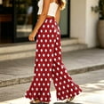 thumbnail image 5 of Heart & Polka Dot Print Wide Leg Pants - Ruffle Hem High Waisted Palazzo Trousers with Pockets, Drawstring Casual Lounge Pants Red M, 5 of 7