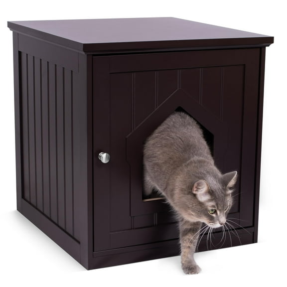 BIRDROCK HOME Cat Litter Box Furniture Enclosure - Hidden Kitty Litter Cat House with Hinged Door, Nightstand, Side Table & Pet Crate, Indoor & Outdoor Wood Cabinet for Small Cats and Dogs - Espresso
