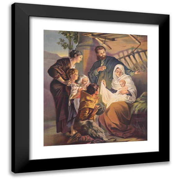 Stecher Litho. Co 12x14 Black Modern Framed Museum Art Print Titled - Jesus Laid in a Manger (1905)