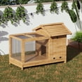 thumbnail image 4 of Wooden Rabbit Hutch Indoor and Outdoor, Large Rabbit Cage Chicken Coop Expandable, Weatherproof Bunny Cage with Anti-Chew Metal Frame Ramp for Backyard Small Animals Natural, 4 of 7
