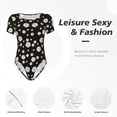 thumbnail image 4 of KLL Women 's Crew Neck Bodysuit Jumpsuits Daisy Print Short onesies Stretch T Shirts, 4 of 7