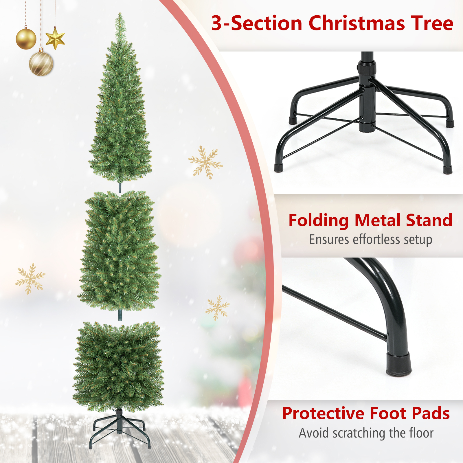 Costway 6 Ft Pre-Lit Pencil Christmas Tree with 180 LED Lights photo 7