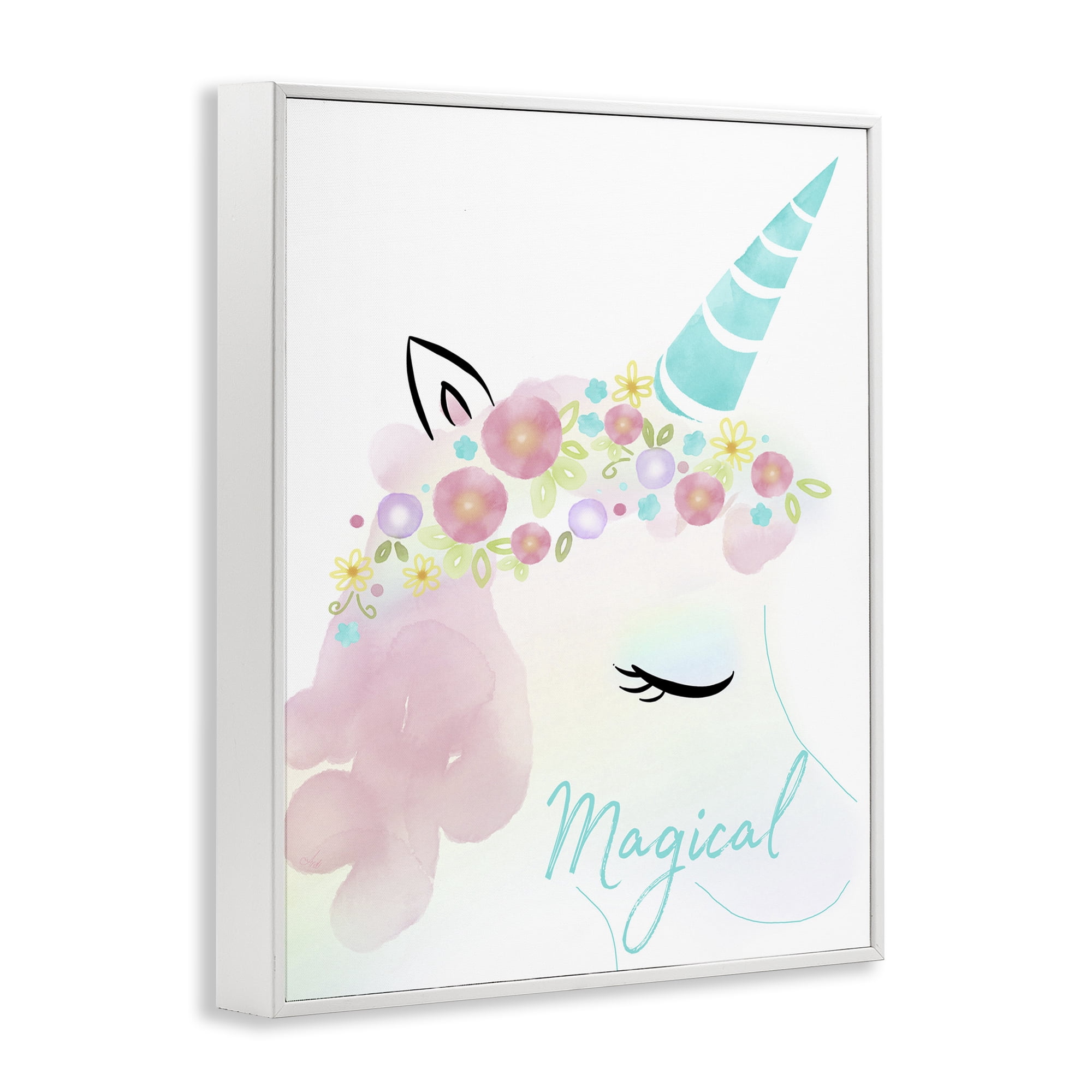 Stupell Industries Magical Floral Unicorn Fairy Tales & Fantasy Painting White Framed Art Print Wall Art, 24 x 30