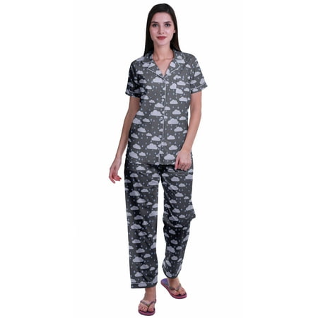 

Moomaya Pajama Shirts With Pockets For Women Printed Cotton Pajama Set Sleepwear