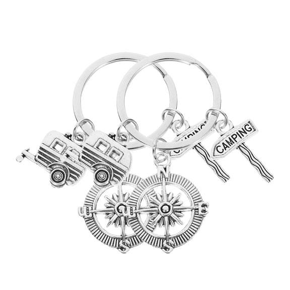 4 pcs  Compass and Sign Design Keyring Souvenir Key Holder Camping Theme Keychains Pendant Camper Gift Key Rings Craft Ornaments