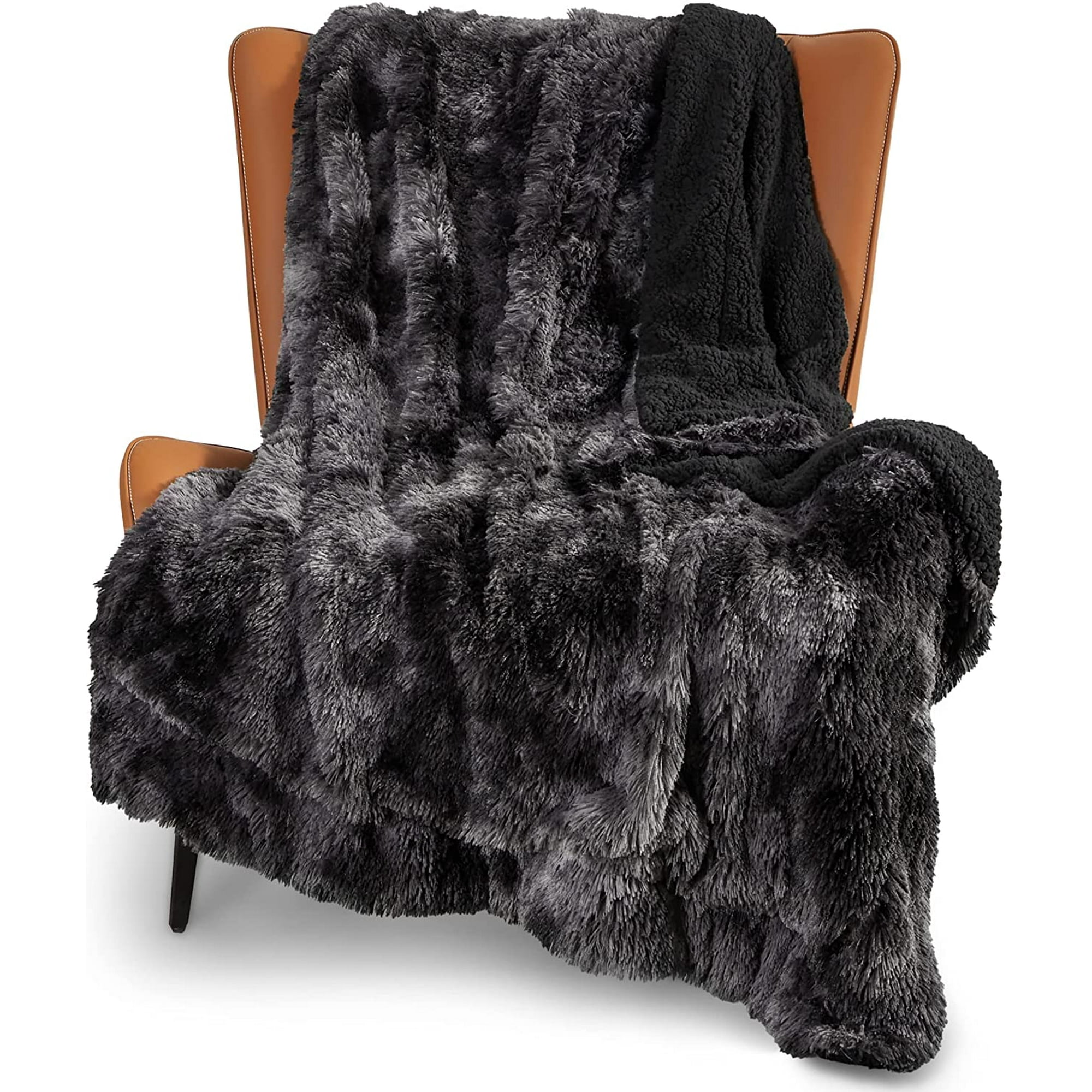 Htooq Faux Fur Throw Blanket Black Tie Dye Fuzzy Fluffy Super Soft Furry Plush Decorative Comfy Shag Thick Sherpa Shaggy Throws And Blankets Couch