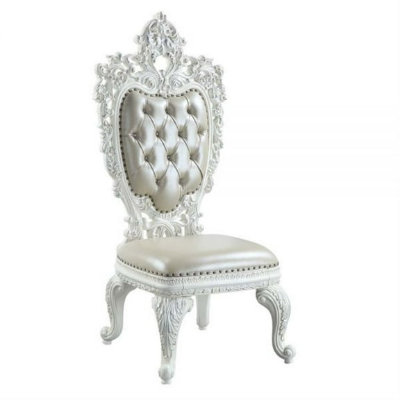 DN00679 Side Chair (Set-2), Beige PU & Antique White Finish - Vanaheim ( 2Pc/1Ctn )