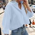 thumbnail image 4 of LEEYNEER White Long Sleeve Shirt for Woman Button Down Cropped Shirt Blouses for Women Dressy Casual Solid Lapel Shirt with Chest Pocket, 4 of 6