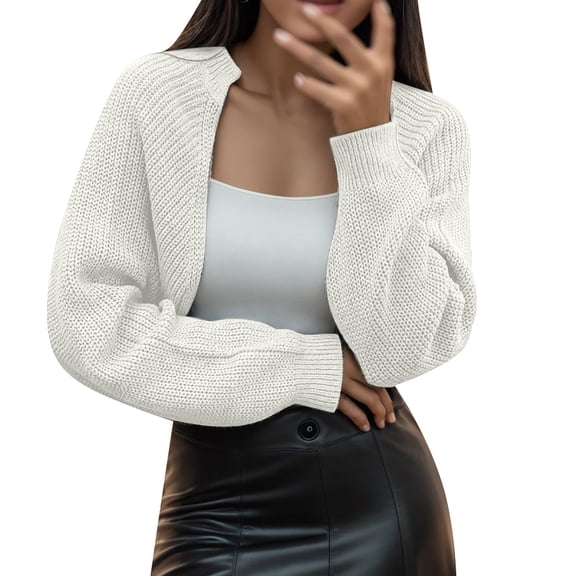 Ediodpoh Women's Solid Color French Style Sleeve Knitted Shawl Coat Short Cardigan Sweaters for Women Top Beige