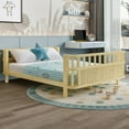 thumbnail image 3 of Full Bed Frames with Rails, Iron Full Montessori Bed with Slats Support, Low to Ground with Removable Bed Rails for Bedroom Living Room, Natural, 3 of 7