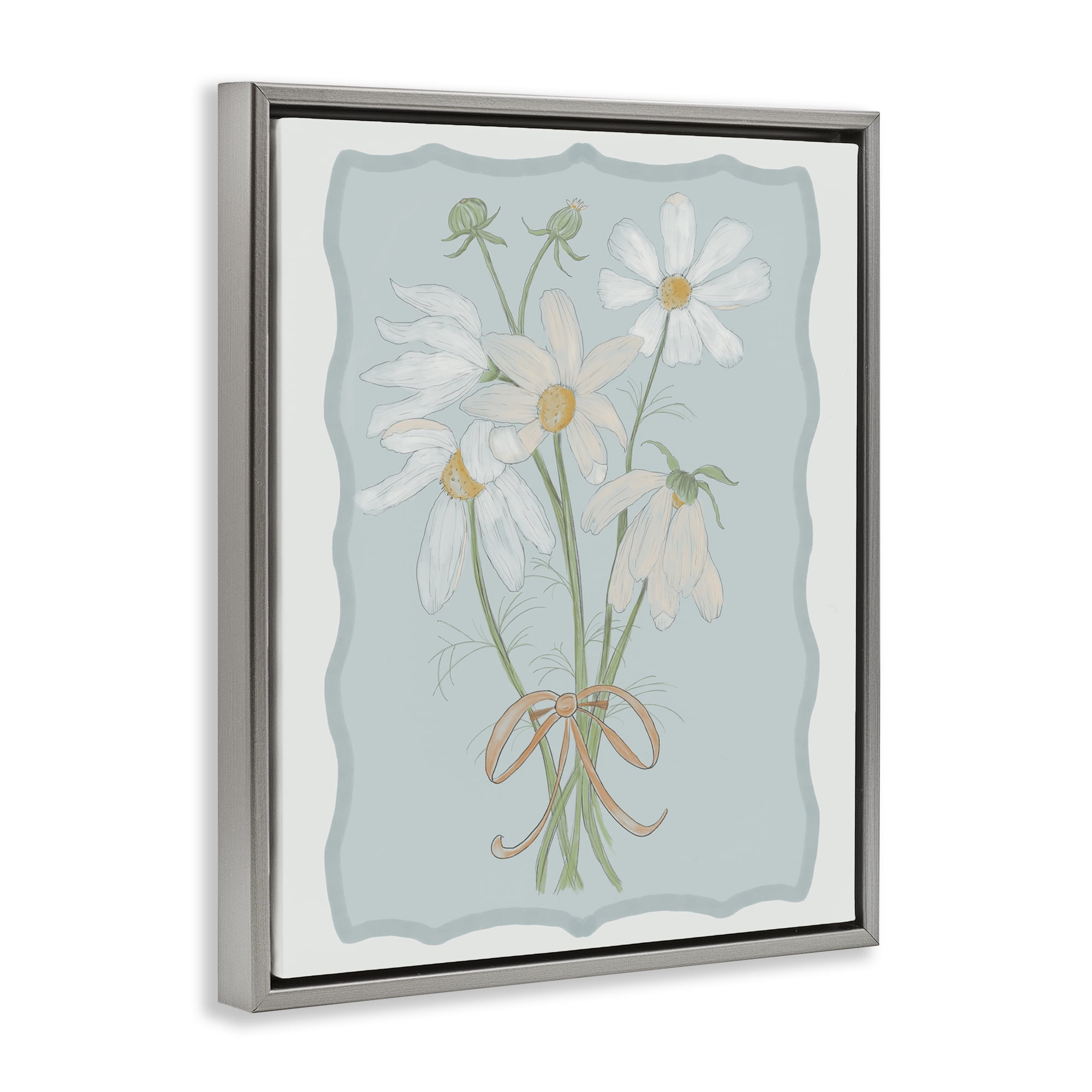 Spring Clippings Daisies Gray Framed Floater Canvas Wall Art, design by Leslie Hermosa