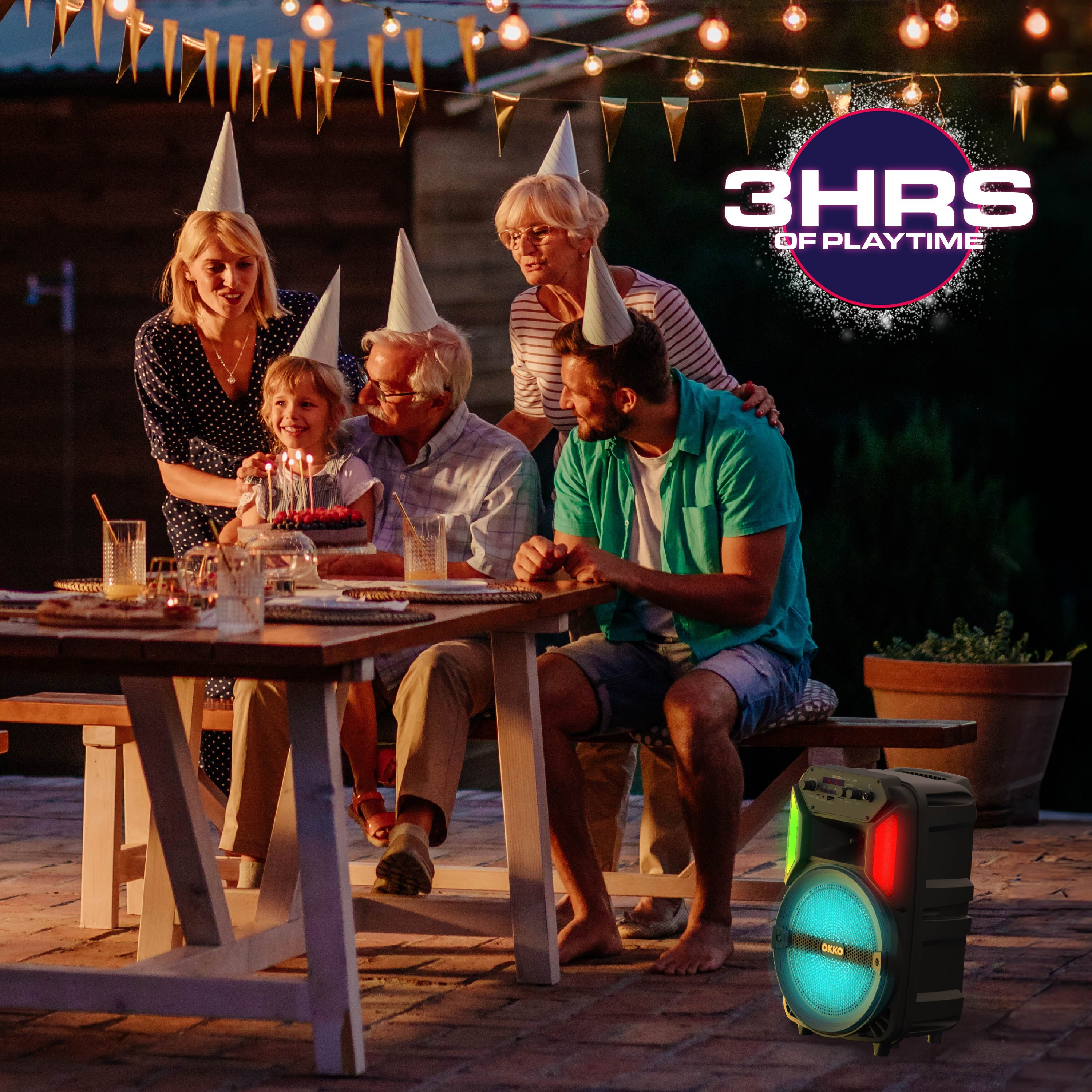 Okko Megabass V3 Jobsite Portable Bluetooth Speaker and Karaoke System with LED Lights