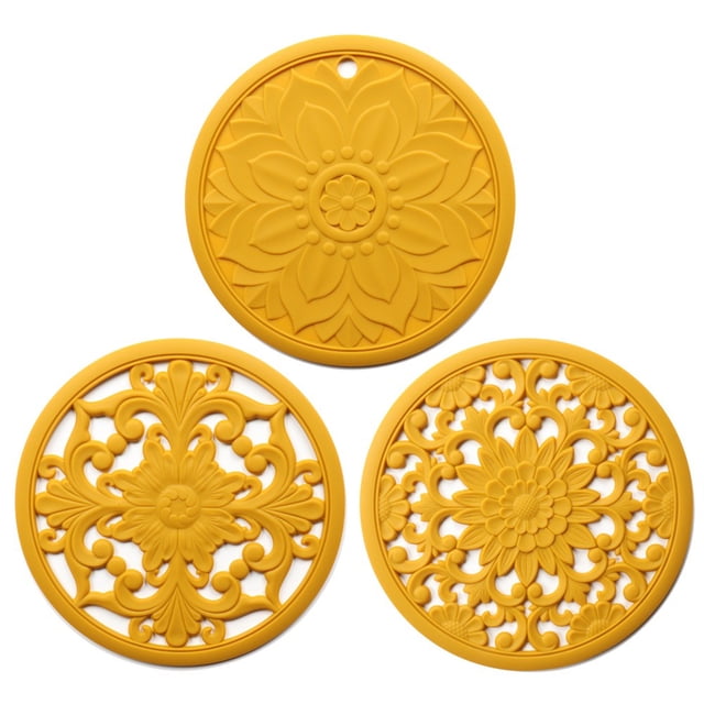 3Pcs 20cm Non-Slip Silicone Pot for Pads Hot for Pads Coaster Kitchen Table Mat Placemat Yellow