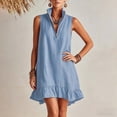 thumbnail image 6 of Kukoosong Women's Sleeveless Zip Collar Ruffle Hem Tank Mini Dress, Solid Color Loose Shift Dress with Side Pocket, Irregular Hem Short Summer Sundress, 6 of 7