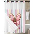 thumbnail image 3 of No Hook Shower Curtain with Snap-in Liner, Easter Waterproof Fabric Bathroom Curtains, Spring Cute Pink Bow Rabbit Ear Colorful Stripes Bath Curtains & Mesh Top Window Stall 48"x72", 3 of 9