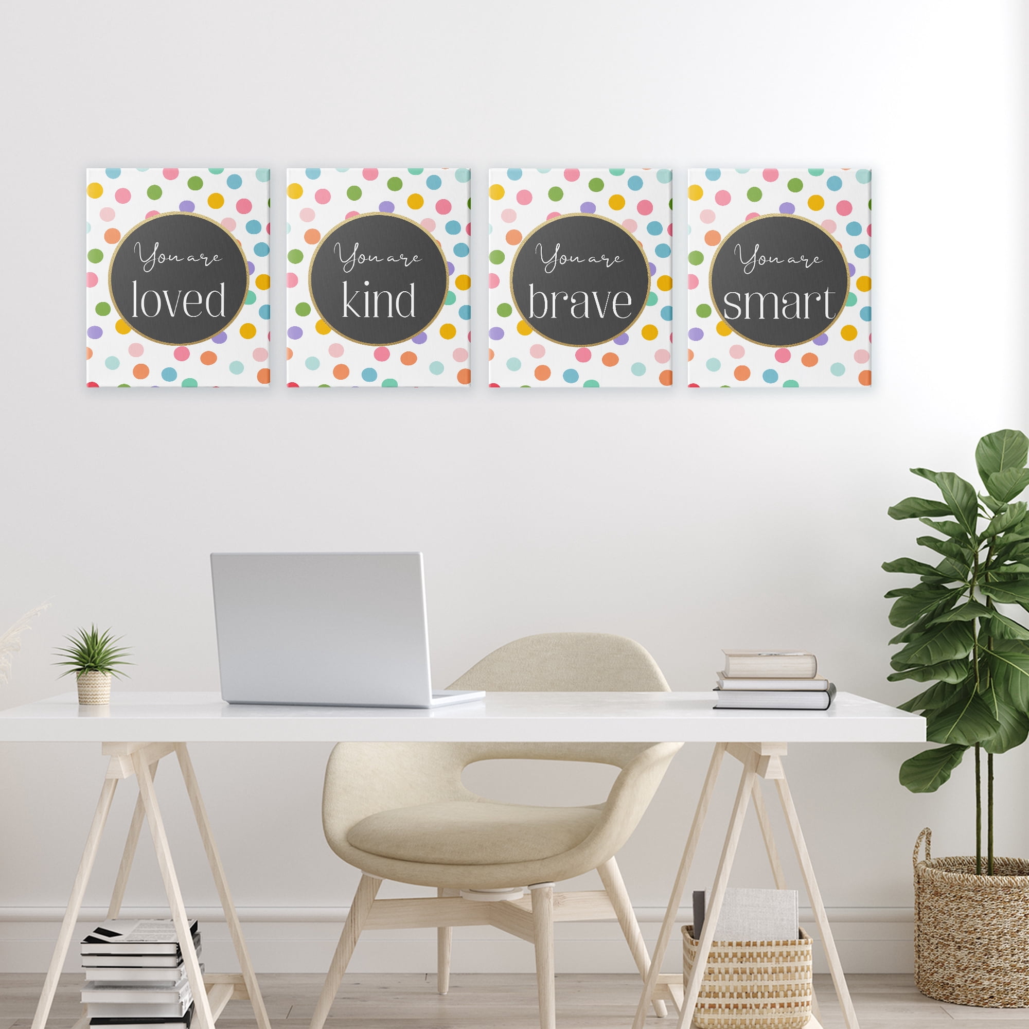 Stupell Industries Polka Dot Affirmations 4 Piece Canvas Wall Art Set, design by Christine Simpson Art