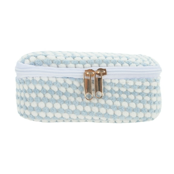 Unique Bargains 1 Pc Multi-functional Square Dots Makeup Bag for Travel Blue Plush