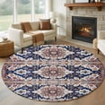 thumbnail image 3 of Bohemian Flower Pattern Round Area&nbsp;Rug 8ft Vintage Boho Ethnic Tribal Floral Leaf Non-Slip&nbsp;Washable Circle Rugs Soft Felt Indoor Floor Mat for Bedroom Kitchen Living Room Bathroom, 3 of 9