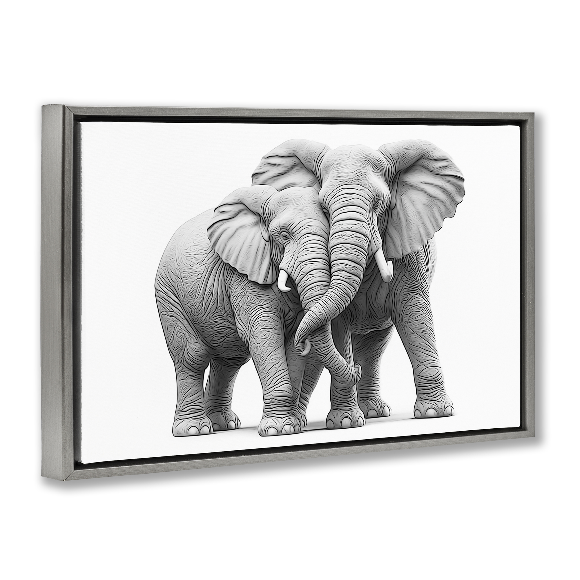 Stupell Industries Hugging Elephant Pair Animals & Insects Painting Gray Floater Framed Art Print Wall Art, 25 x 17