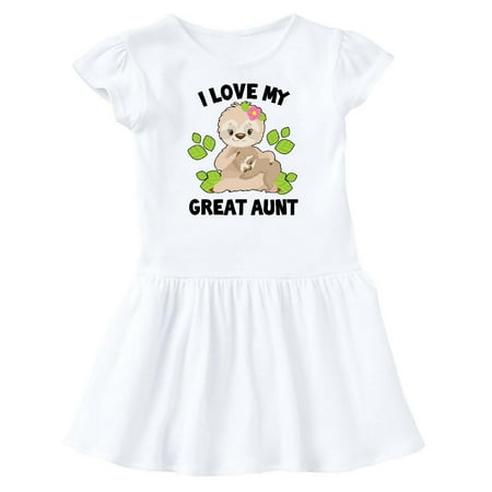 

Inktastic Cute Sloth I Love My Great Aunt with Green Leaves Gift Baby Girl Dress