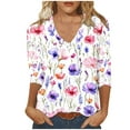 thumbnail image 2 of Fznquz T-Shirts for Women V Neck 3/4 Sleeve Floral Shirt Graphic 2025 Basic Tops for Women S, 2 of 5
