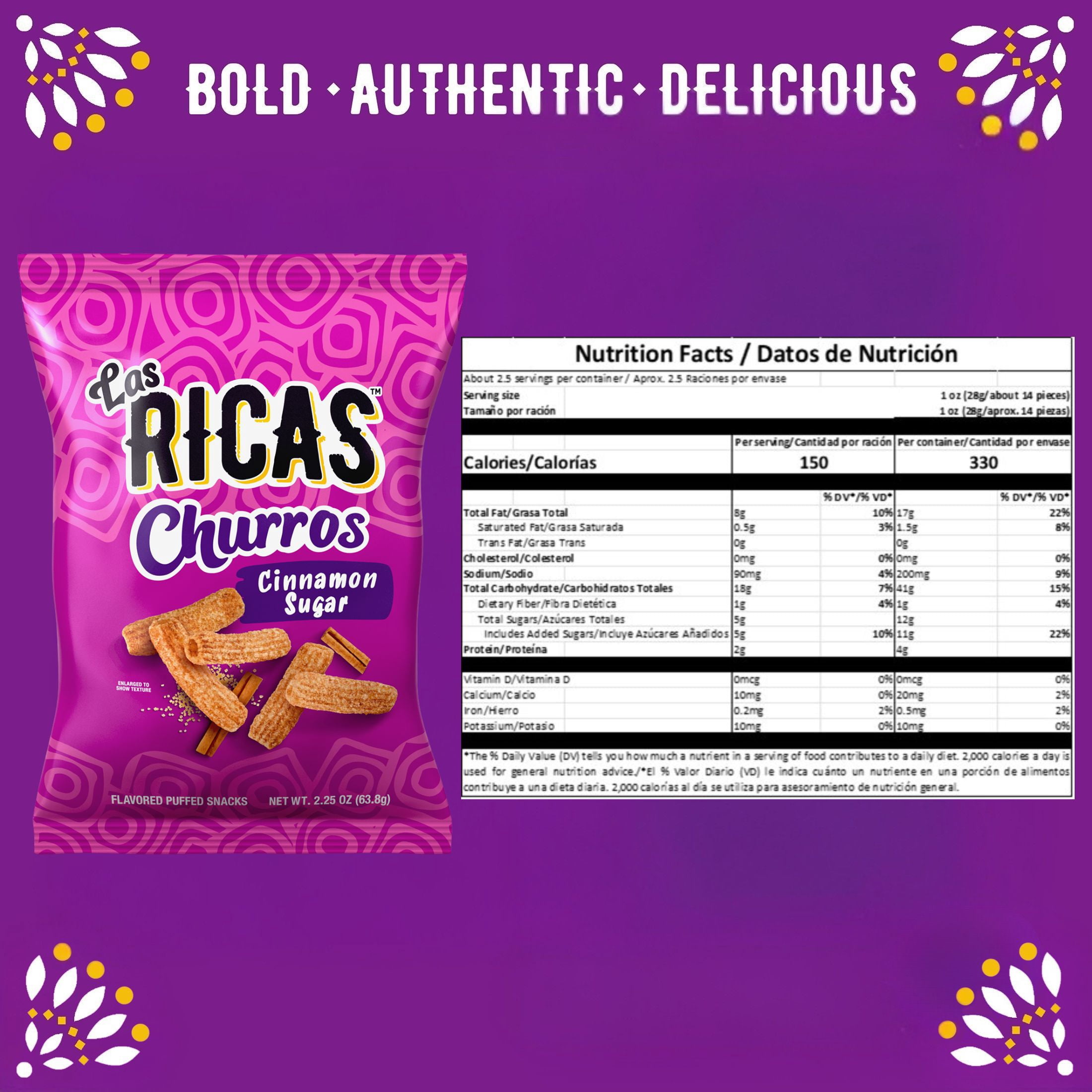 Las Ricas Cinnamon Sugar Churros 2.25oz Bag