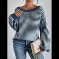 thumbnail image 4 of Suéter de Punto Holgado Informal de Larga con Rayas y Hombros Descubiertos para Mujer (Otoño 2025) Azul XXL, 4 of 9