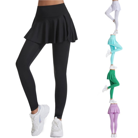 CAIVO Women's Solid Color Pleated Sports Tennis Skirt Pants High Waist Butt Lifting Yoga Skirt Exposure Training Badminton Skirt Stretch Athletic Running Fitness Trousers , Black