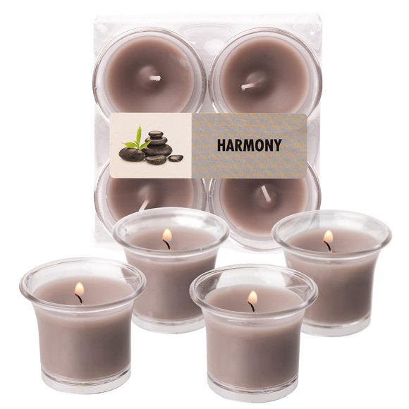 HYOOLA Clear Cup Scented Votive Candles - Harmony - 12 Hour Burn Time - 4 Pack - European Made