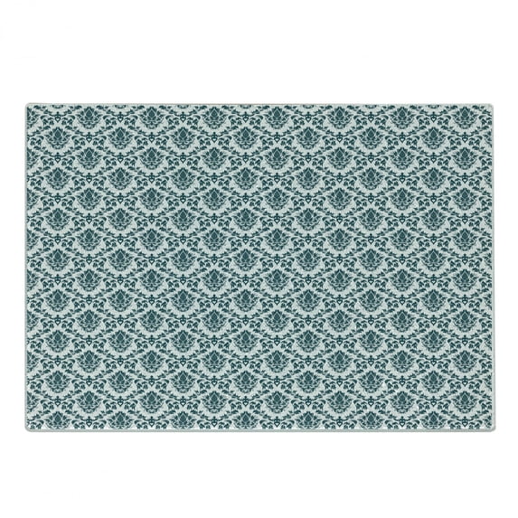 Damask Cutting Board, Damask Toned Floral Sprigs Baroque Feature Patterns Complex Detailed Motifs Image, Decorative Tempered Glass Cutting and Serving Board, Small Size, Green White, by Ambesonne
