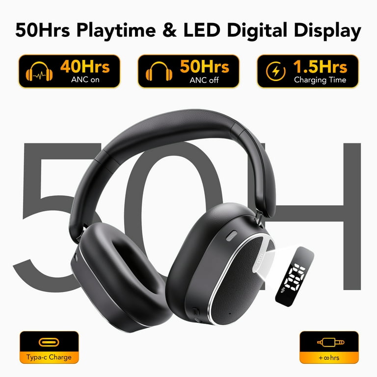 53dB Hybrid Active Noise Cancellation Bluetooth Headphones 5.4