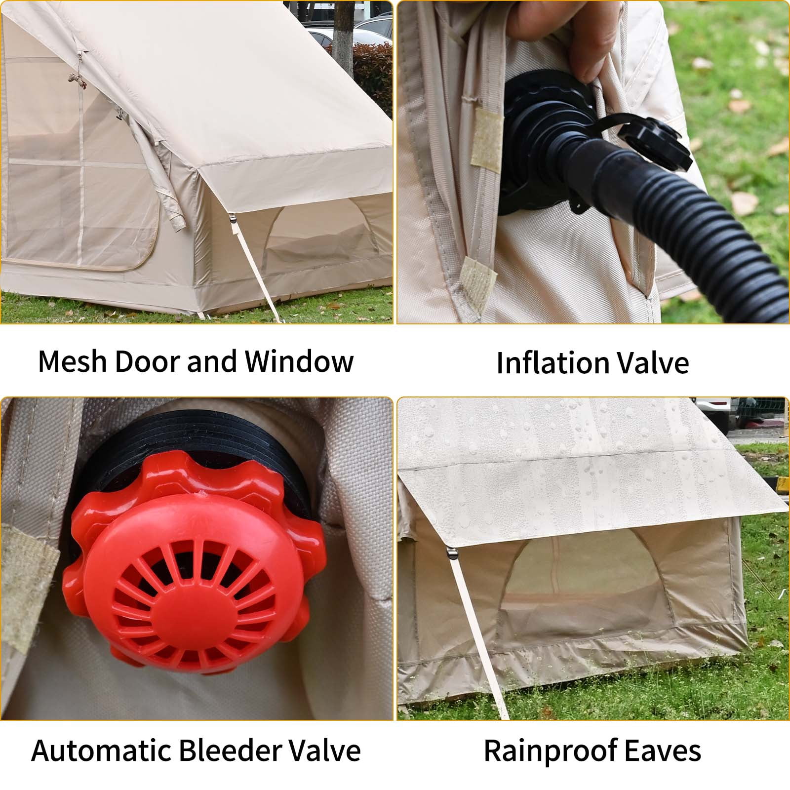 Waldmate Inflatable Tent for Camping 3-4 Person, Glamping Tent with Hand Pump, Oxford Waterproof Cabin Tent with Mesh Windows & Door