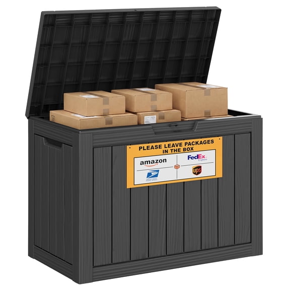 Nihsuao 50 Gallon Package Delivery Box Outdoor with Lockable Secure, Waterproof & UV-Resistant, Anti-Theft Parcel, Resin Outdoor Deck Box for Porches, Patios, Black