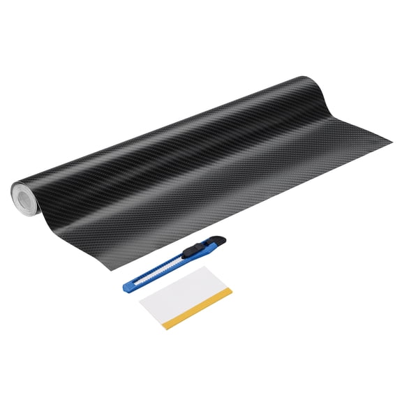1 Set 4D Carbon Fiber Vinyl Wrap 11.81" x 8ft Self-Adhesive Car Sticker Waterproof Wrap Roll for DIY Decor Automotive Exterior Interior Protection with Scraper Tool, Black