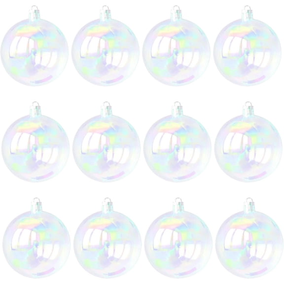 12PCS Clear Christmas Ornaments Balls,Iridescent Ornaments Balls,1.6inch/4cm Clear Christmas Rainbow Ball,Plastic Hanging Bubble Ornaments Balls for Christmas Tree,Party,Home Decor