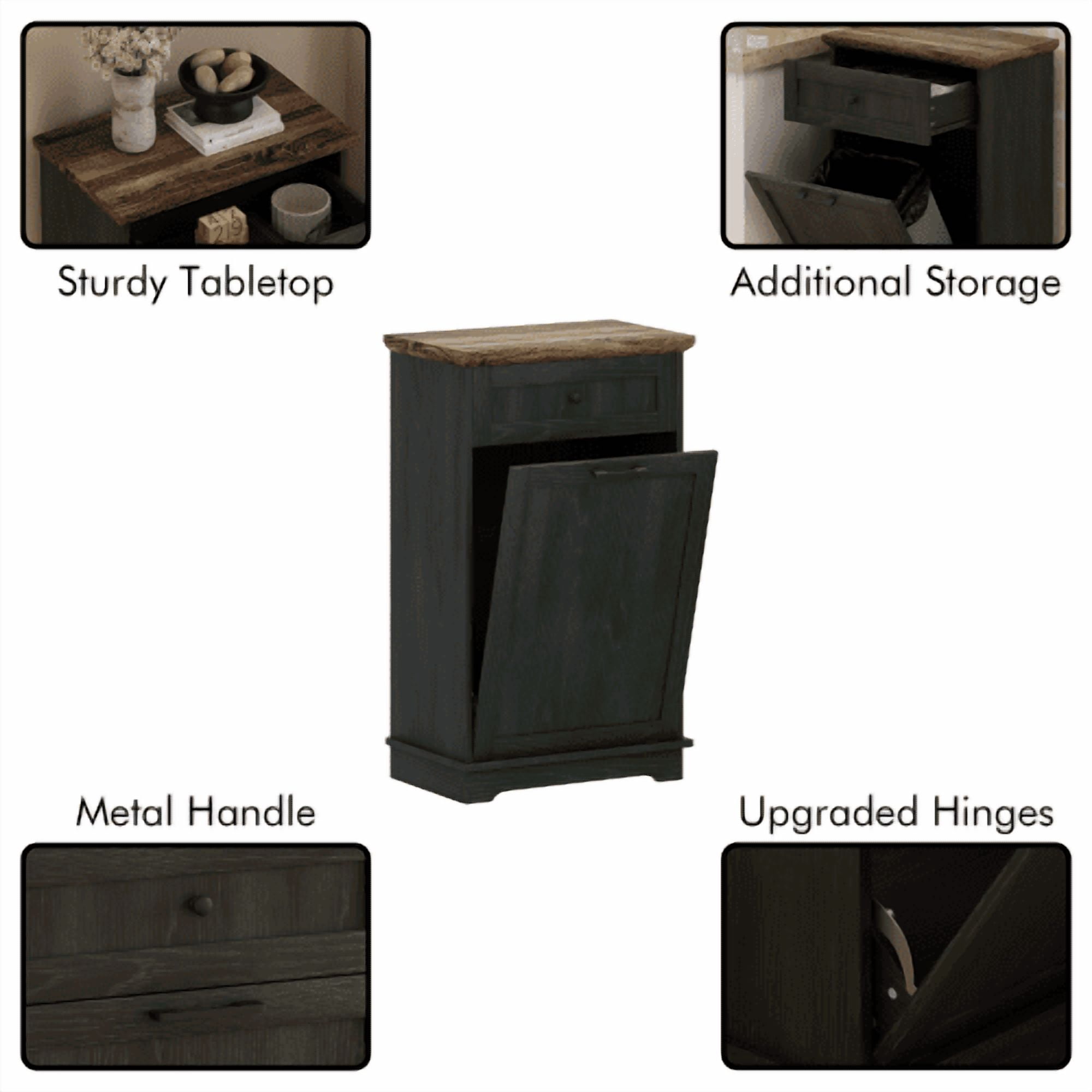 10 Gallon Tilt Out Trash Cabinet, Freestanding Wooden Garbage Recycling Bin with Hideaway Drawer, Pet Proof Trash Can Holder for Kitchen Living Room, Antique Black (Trash Can Not Included)