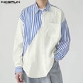 thumbnail image 2 of INCERUN Tops 2024 Camisas de estilo coreano con rayas y retazos en contraste para hombre, ropa de calle informal, blusa de manga larga con personalidad, tallas S a 5XL, 2 of 5