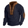 thumbnail image 4 of Fnooota Men's Sweatshirts, Long Sleeve Pullover Corduroy Lace up Henley Collar Fall Tops Navy Size M, 4 of 5