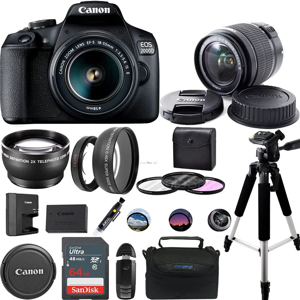Canon EOS 2000D Digital SLR Camera with 18-55mm III Lens Kit (Black) + Premium Accessories Bundle (International Version) - image 1 of 3