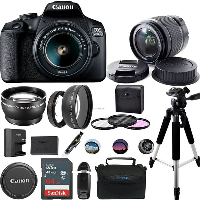 Canon EOS 2000D Digital SLR Camera with 18-55mm III Lens Kit (Black) + Premium Accessories Bundle (International Version)