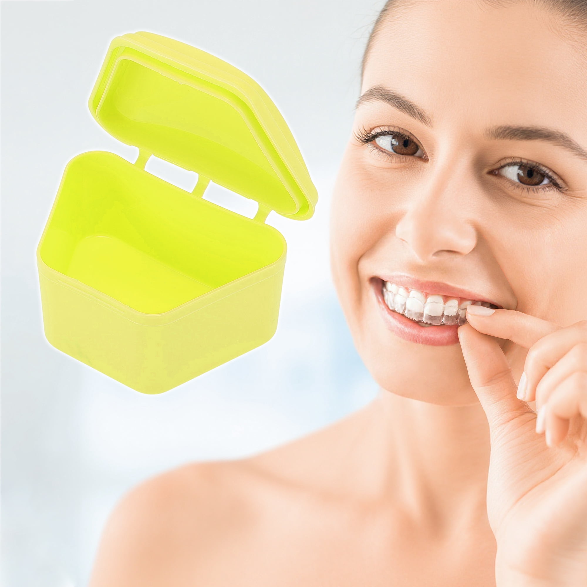 Unique Bargains Portable Trapezoidal Retainer Case Braces Box 1 Pc Yellow